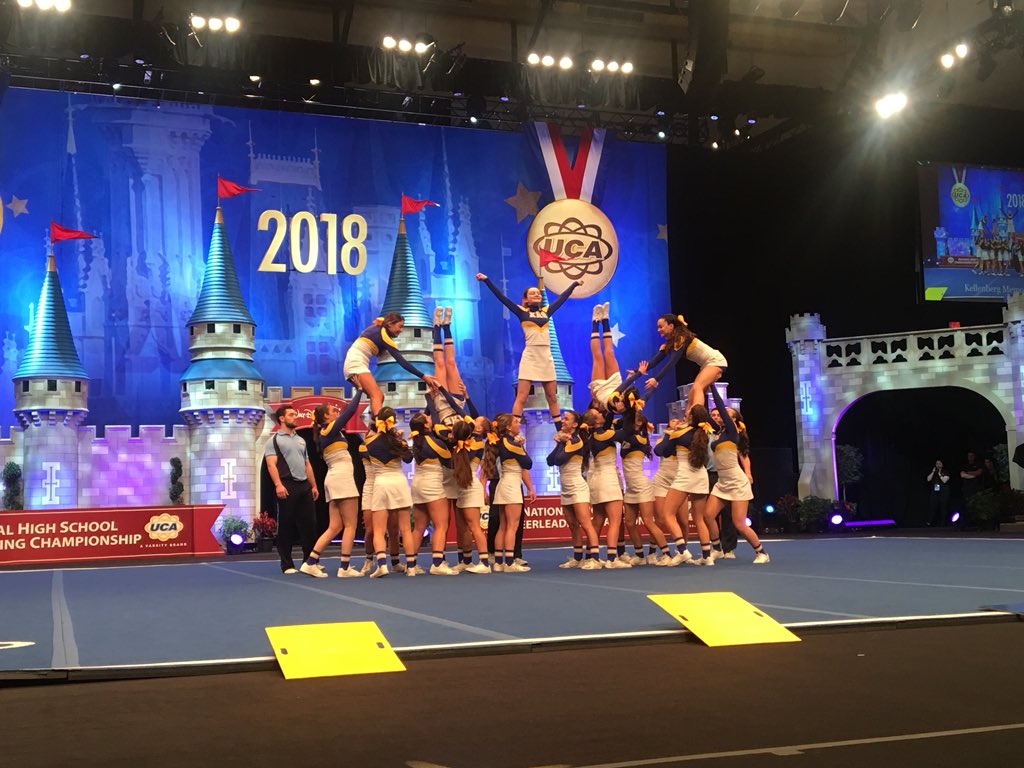 UCAupdates's tweet photo. Kellenberg Memorial High School has Large Varsity DI fired up for the Fire Birds!🔥🦅 #UCAnationals https://t.co/pRVWf2xwfG