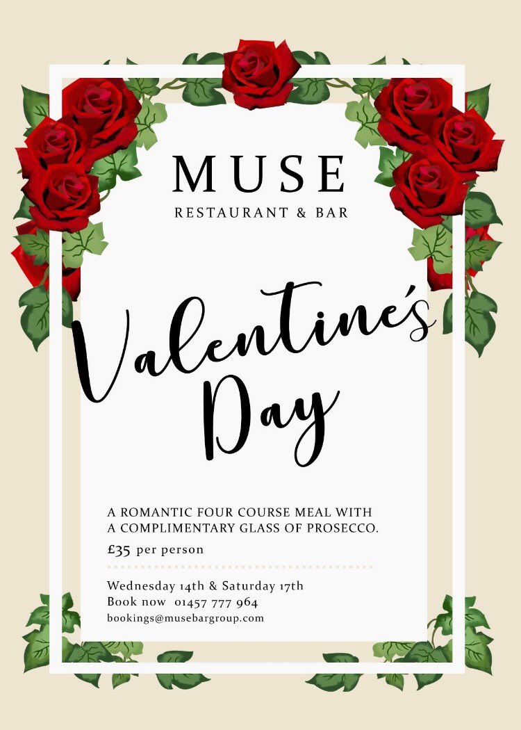 Last minute valentines plans? Look no further 🌹 Call 01457 777964 to book your table today 
.
.
.
#muse #valentinesday #romanticdinner #rosesarered #valentines2018 #uppermill #saddleworth