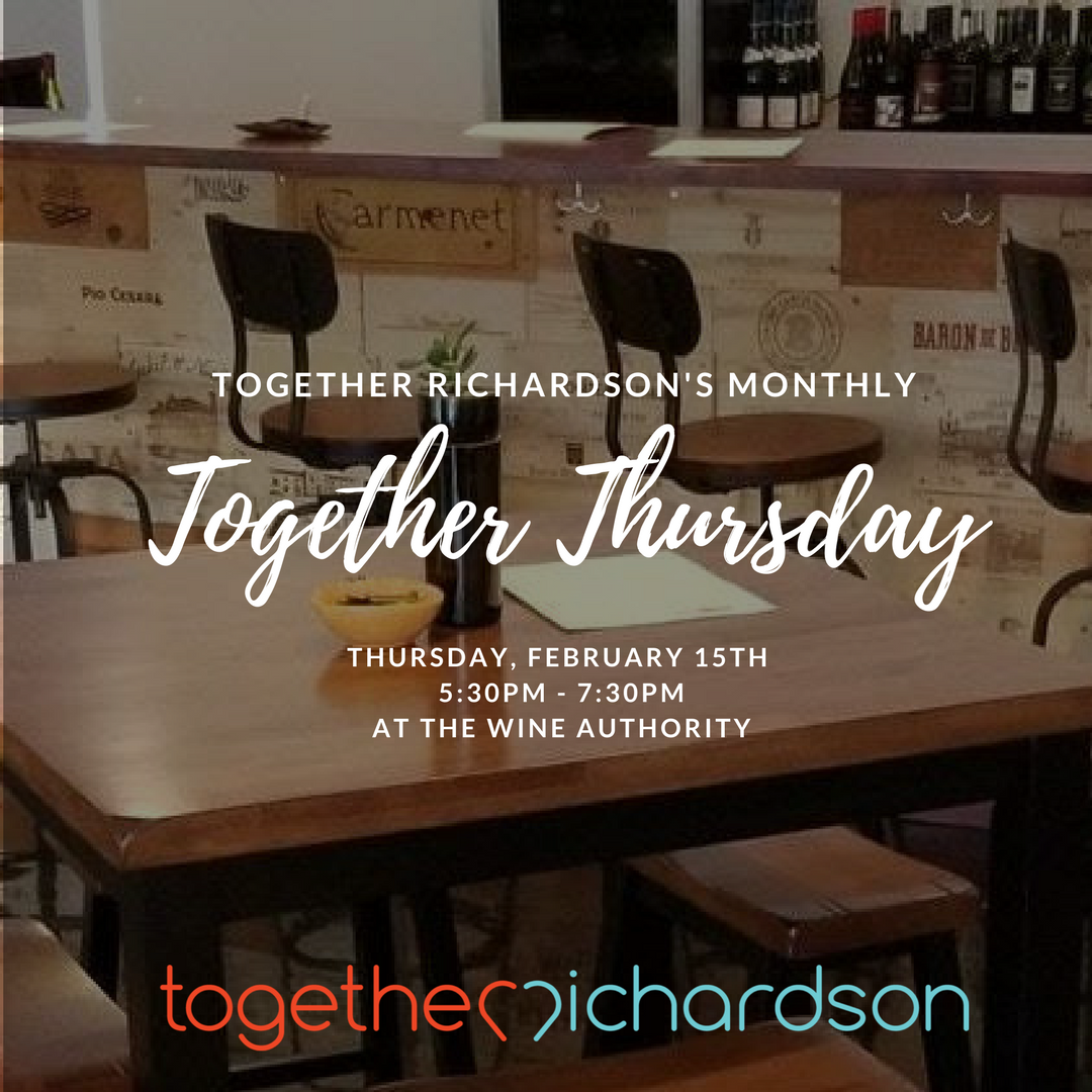 togetherCOR's tweet photo. Reminder! Our monthly #TogetherThursday event is this Thursday, February 15th at The Wine Authority! https://t.co/UD3qqChZIk