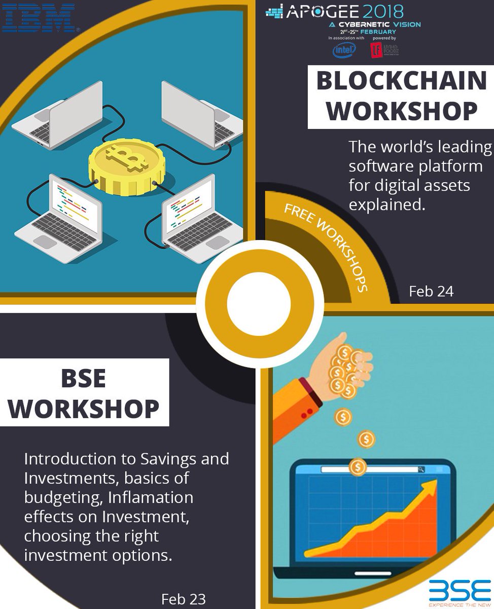 BITSApogee's tweet photo. BITS APOGEE presents its other workshops.
We have some big names coming down. BSE, MIT ImpactLabs, SDIOT and IBM! See you there! #bitsapogee https://t.co/QAn6nY4tL1
