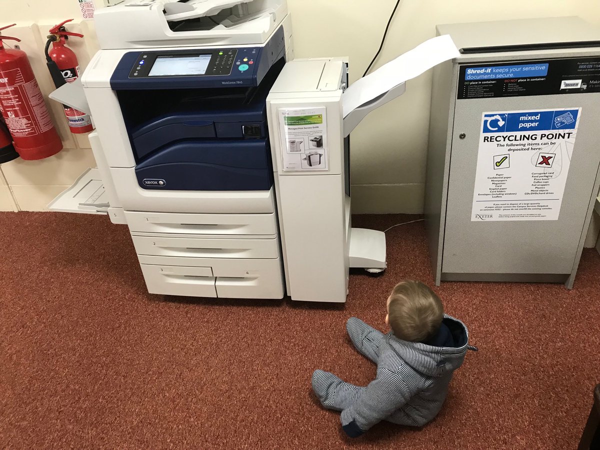 revhannaha's tweet image. A crucial part of parenting is teaching skills that will be useful in later life #worklifebalance #sundayworking #babyatwork #photocopying