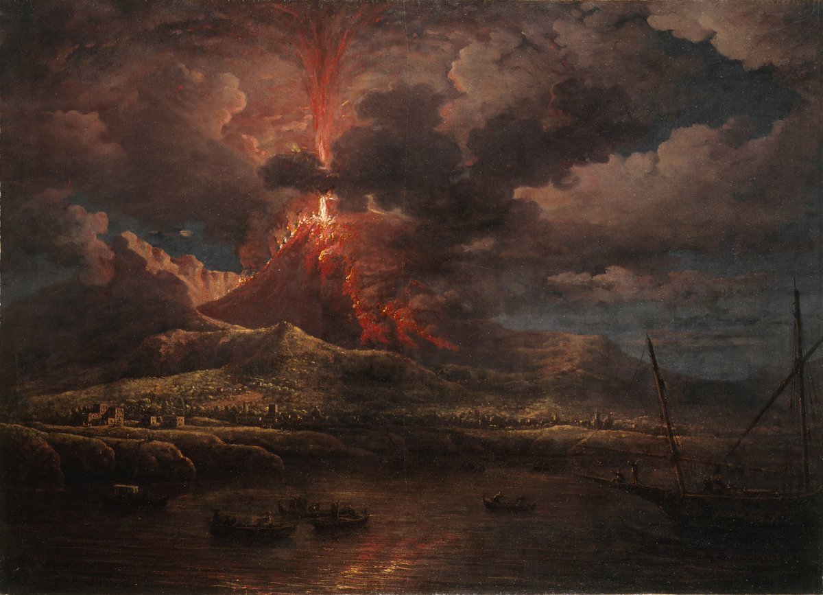 While I fully understand the love for Campi Flegrei for the #VolcanoCup, personally I had to cast my vote for Vesuvius. Why? Let's delve into a bit of history, starting with Pliny the Younger, in 79AD. (Art by William Marlow, ca. 1768)