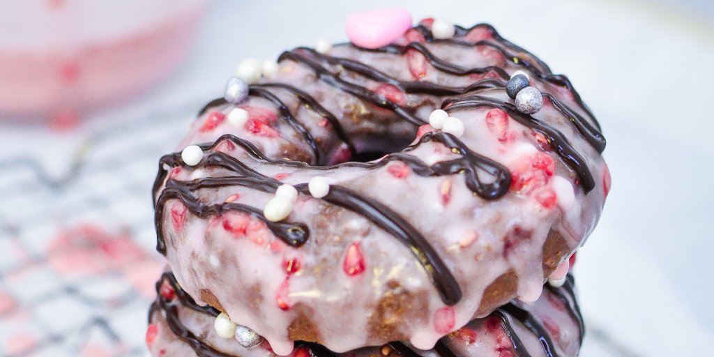 Easy #Valentine #Baked #Chocolate #Raspberry #Donuts #Recipe. Up on the #blog  nattyspantry.com/Easy-valentine…