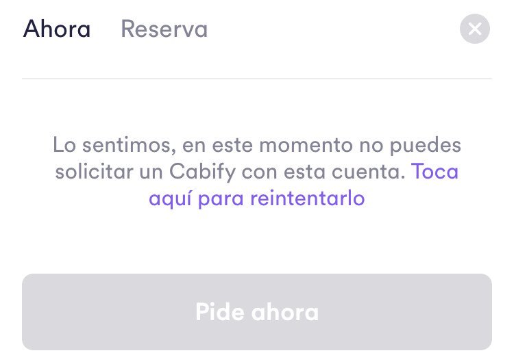 Hola <a href="/cabify_espana/">Cabify España</a> he ido a pedir un trayecto que hago regularmente en la zona de Barcelona, no me ha dejado y ha aparecido el siguiente mensaje.