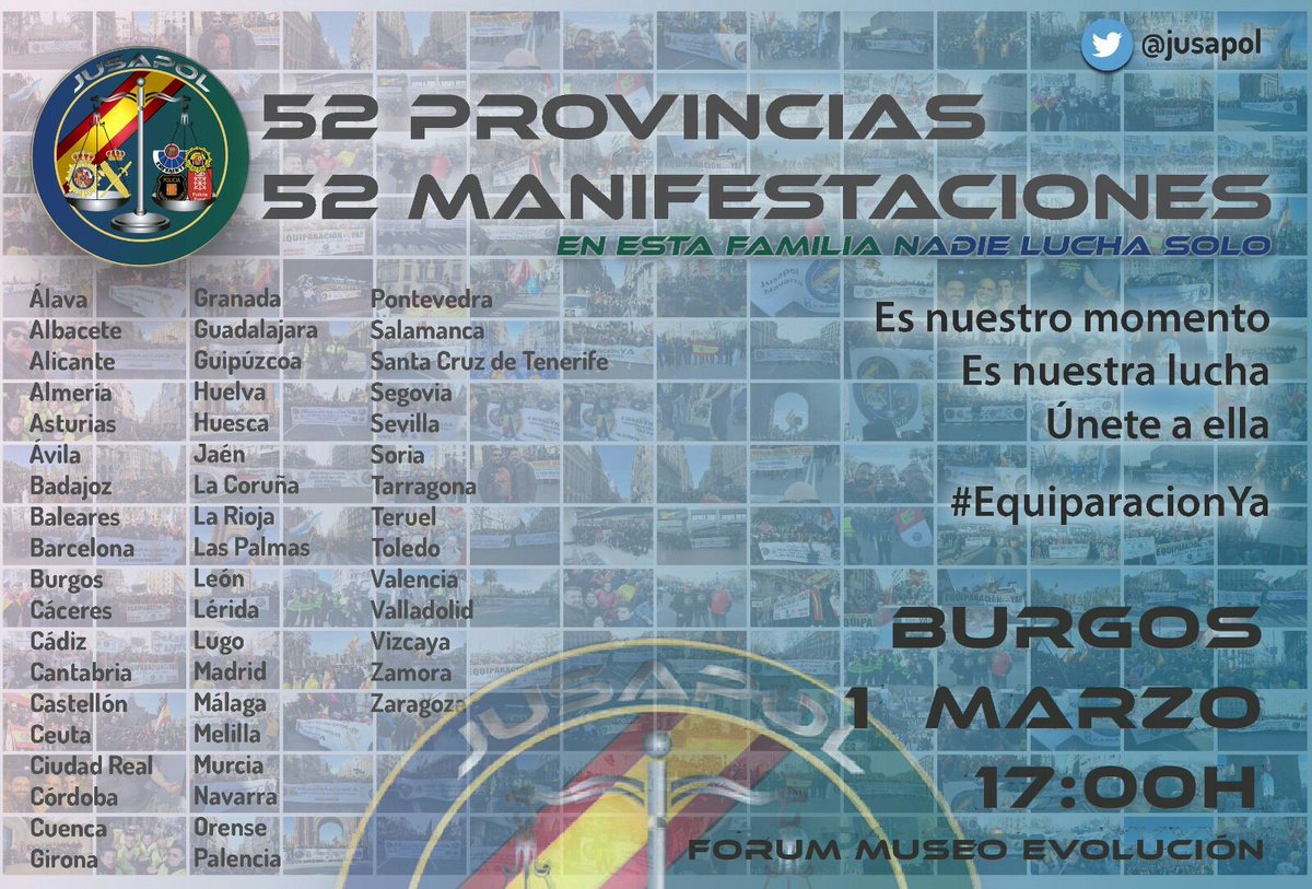 DanielxMacro's tweet photo. Datos:

#3FSevilla +35000
#5FAlbacete +2000
#6FLeon +3000
#8FMallorca +2000
#9FGranada +15000
#10FebreroOviedo +15000
#11FZamora +4500

OJO que el 1 de Marzo se hace aqui en #Burgos
¿Cuánta gente asistirá? Seguro que unos cuantos 😊👌
 #EquiparacionYa @jusapolburgos https://t.co/M5i97Vrj7y