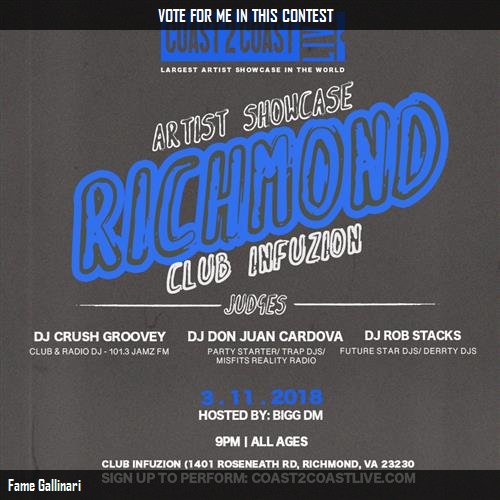 iFortyDeuce's tweet photo. Just voted for Fame Gallinari to perform for $50K Prize at #Richmond, VA All Ages Edition 3/11/18! https://t.co/o1NqgcZMIY #Coast2Coast https://t.co/cAfUuTdHVd
