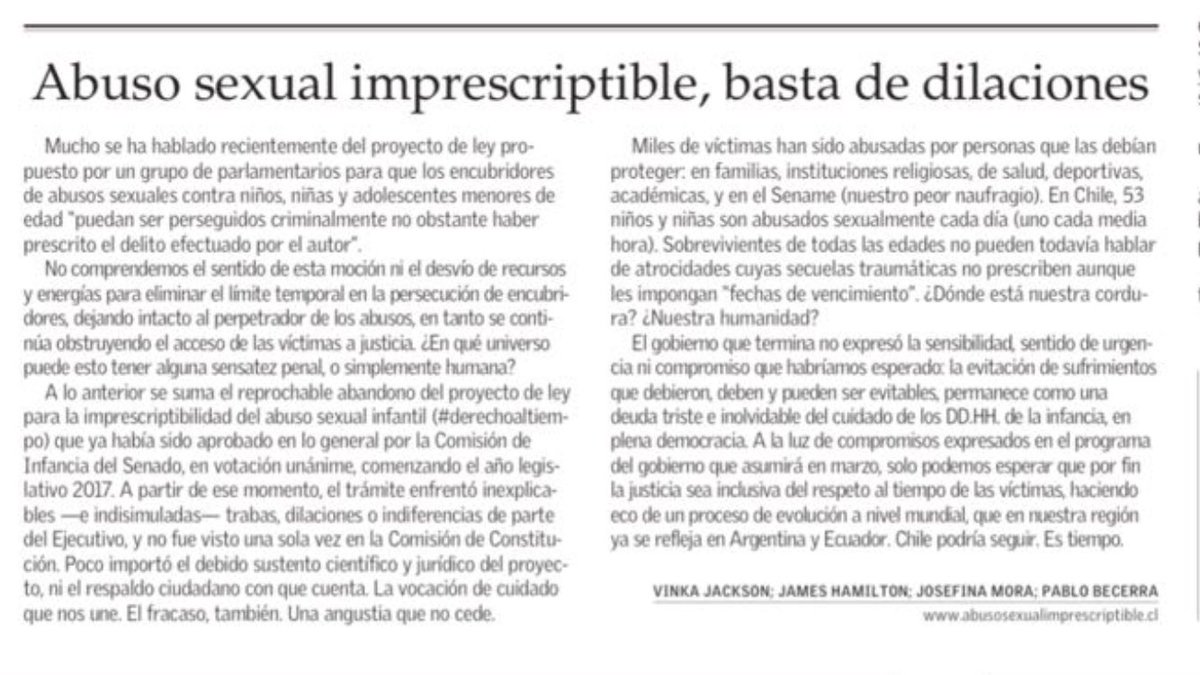 Hoy en <a href="/ElMercurio_cl/">elmercurio_cl</a> <a href="/VinkaJackson/">VinkaJackson</a> <a href="/YverYactuar/">J.Antonio</a> @Don_BC #asimprescriptible #derechoaltiempo