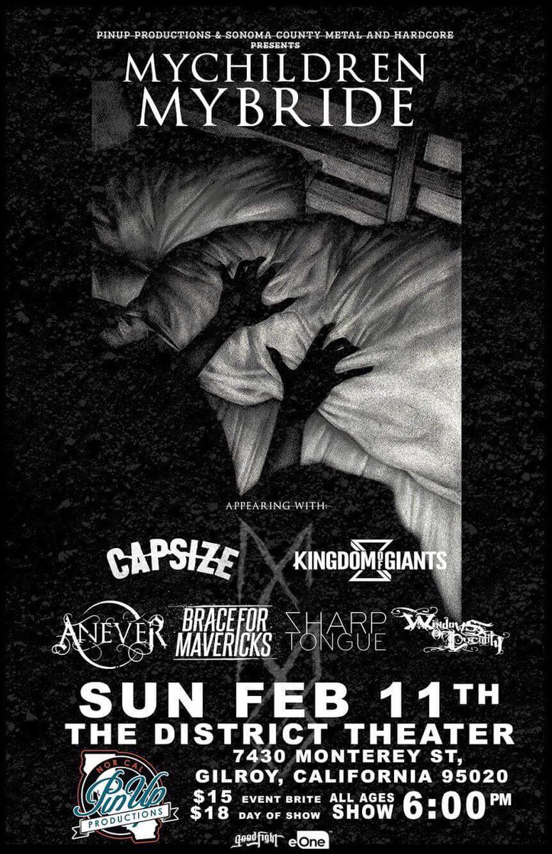 PinUpPresents's tweet photo. Tonight @ The District in Gilroy @mcmbband @kingdomofgiants @capsizeband @aneverband @BFM_band #windowsoflucidity #sharptongue $15 Presale $18 at the door 6PM Get Tickets now! https://t.co/xx9ytbn5h7 https://t.co/l69ZStnpBL