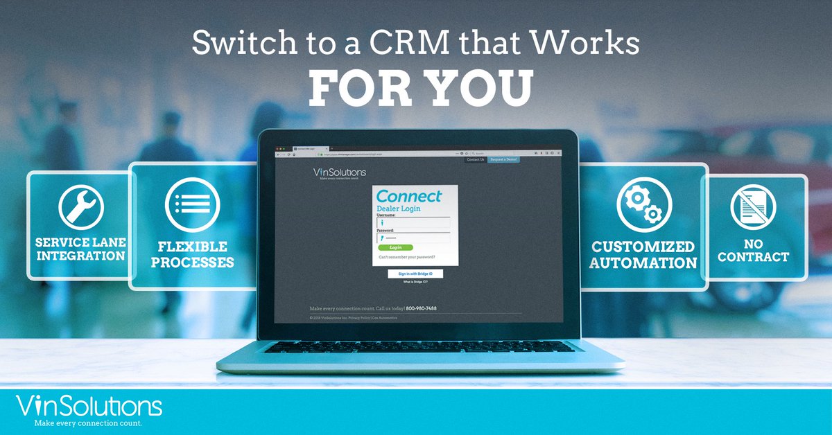 VinSolutions's tweet photo. Stop adapting your dealership to fit your technology. Connect CRM adapts to your business – however you need to, whenever you need to, without breaking existing tasks and leads. Learn how: https://t.co/lznKNIOqI0 https://t.co/ajD0zsF7Vq