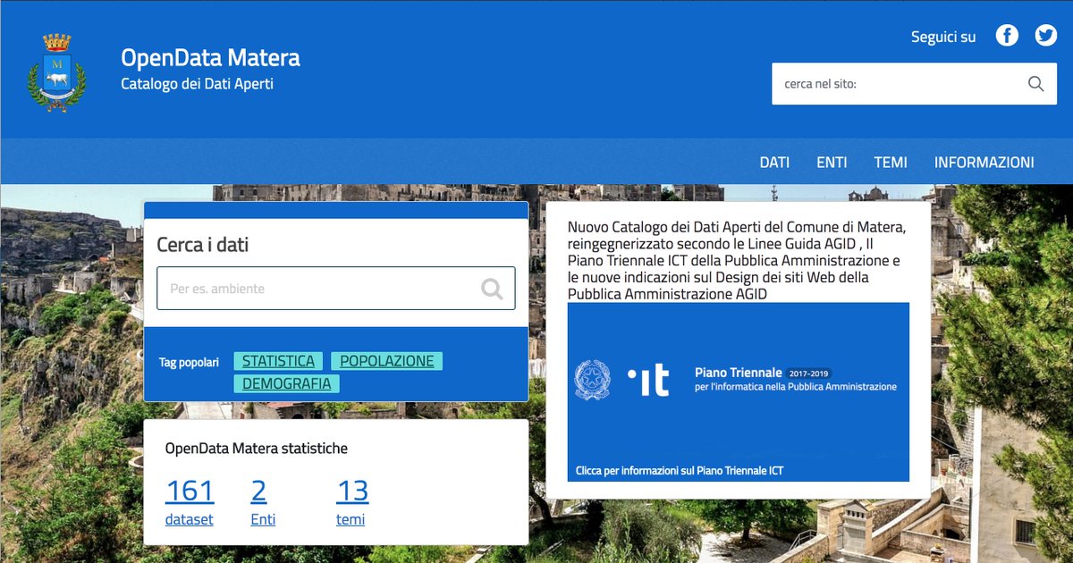 Durante la #SAA2018 abbiamo lanciato nuovo portale <a href="/opendatamatera/">opendatamatera</a> basato su #docker del <a href="/teamdigitaleIT/">Team per la Trasformazione Digitale</a> di <a href="/diegopia/">Diego Piacentini</a> ,con DCATAP_IT di <a href="/AgidGov/">AGID</a> e con nuovo #DesignPA. Nuovi #dataset geografici e avanzamento OOPP, CatastoSassi, OpenFiber, Str.Ricettive dati.comune.matera.it