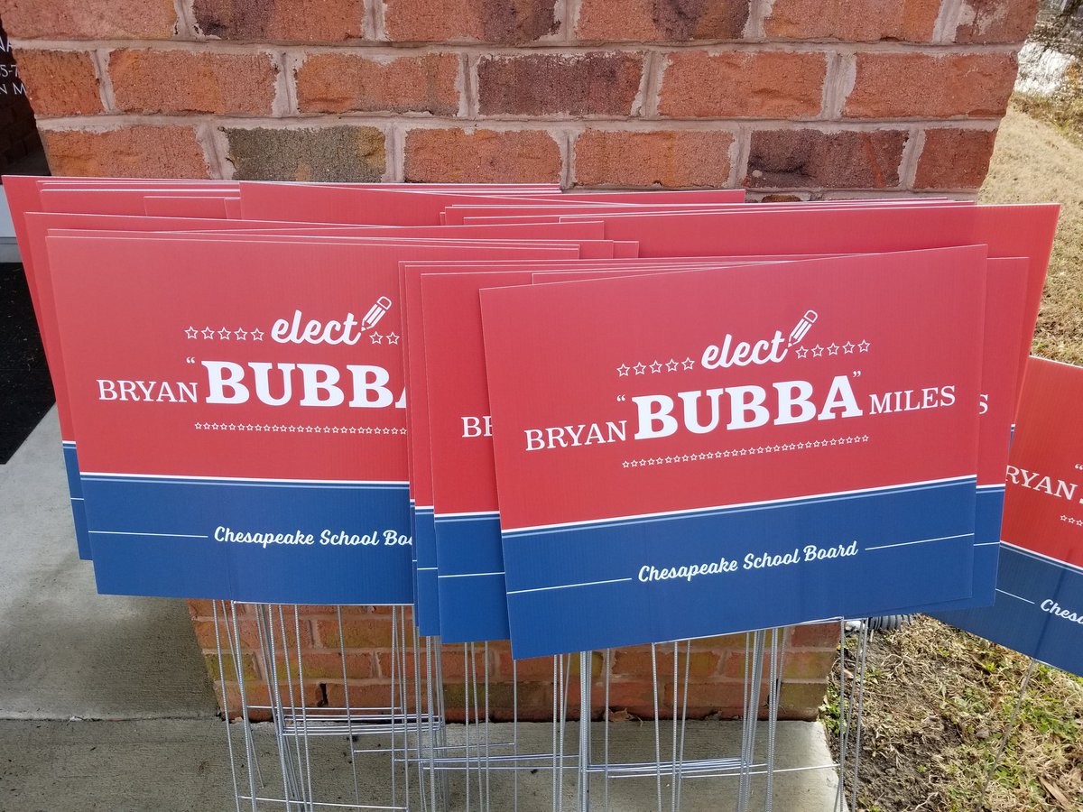 HRVAHomeLoans's tweet photo. Chesapeake School Board Signs are flying up all over town! #votebubba #fishingforvotes #BubbaForSchoolBoard #electdontreelect #ovmfinancial https://t.co/HjT86sZjzP