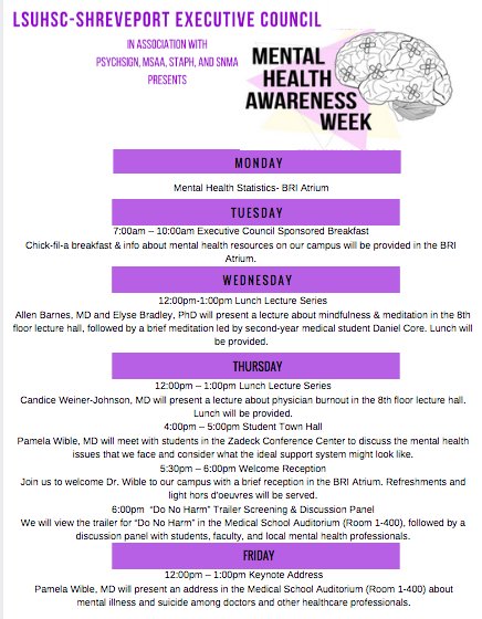 LSUHSCEC's tweet photo. One week until Mental Health Awareness Week! Check out all of the events we have planned! https://t.co/cvTjxyoFQt