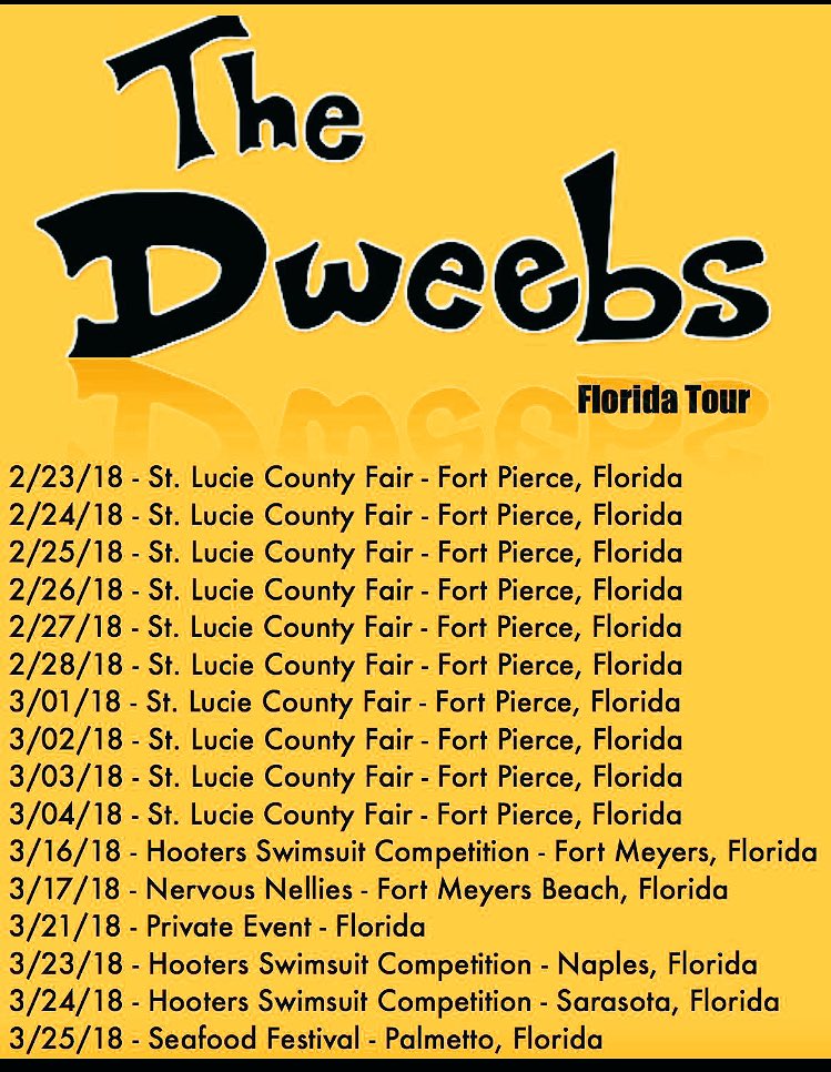 We're headed back to the sunshine state. #slcfair #florida #dweebs #hooters #fortmyersbeach #familyband #desoto #seafoodfest #nervousnellies
