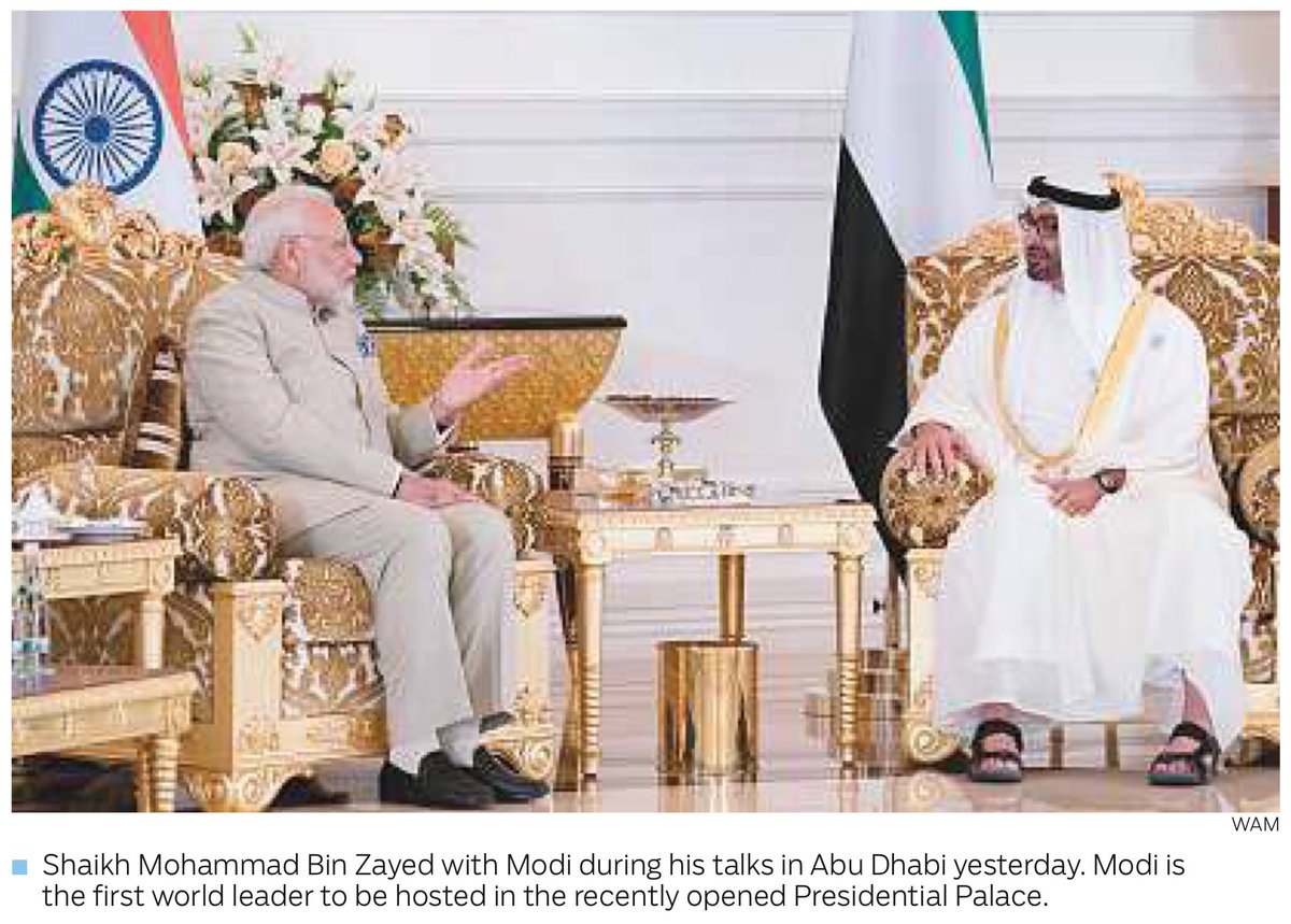 jvidyasagar's tweet photo. @narendramodi ji The first global leader to be hosted in the recently opened presidential palace in #Abudhabi #ModiInUAE #ModiInMiddleEast @nandaji1958 @ATHREYAG @aniljharbade2 @srirambjp @jyotsnadevi33 https://t.co/e3s93GlNEl