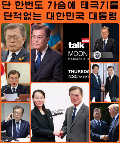 단 한번도 태극기를 달지않은 문재인. 대한민국 헌법수호의 의지가 없는 자 입니다. 탄핵. 파면해야 하는 이유입니다.