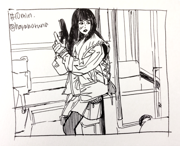#毎日1点かんたん10分スケッチ 
サバゲーをする山本美月 