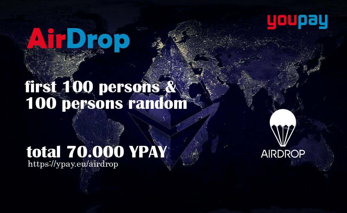 ypayeu's tweet photo. We are glad to inform you that we started AirDrop, the first 100 users that will fill the form + another 100 randomly selected will receive 350 YPAY Token. 

You can find the link here: https://t.co/jhZCfzj3XJ
#airdrop #ypay #youpay #cryptocurrency #ethereum #bitcoin https://t.co/a5UgXI8Lnj
