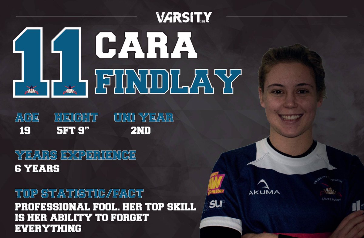 ROAD TO VARSITY
Today we have 'professional fool' and key member of the team Cara Findlay!!
8 days to go!! 
#varsity #upsu #ladiesrugby