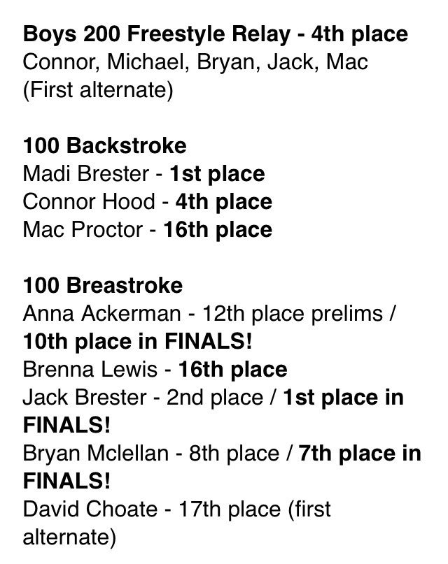 LafayetteSwimin's tweet photo. Here are the final results from last night! Congrats to all of our swimmers and divers!!! Now let’s get ready for State #TheGeneralsAreComing https://t.co/kLKrpzjhVi