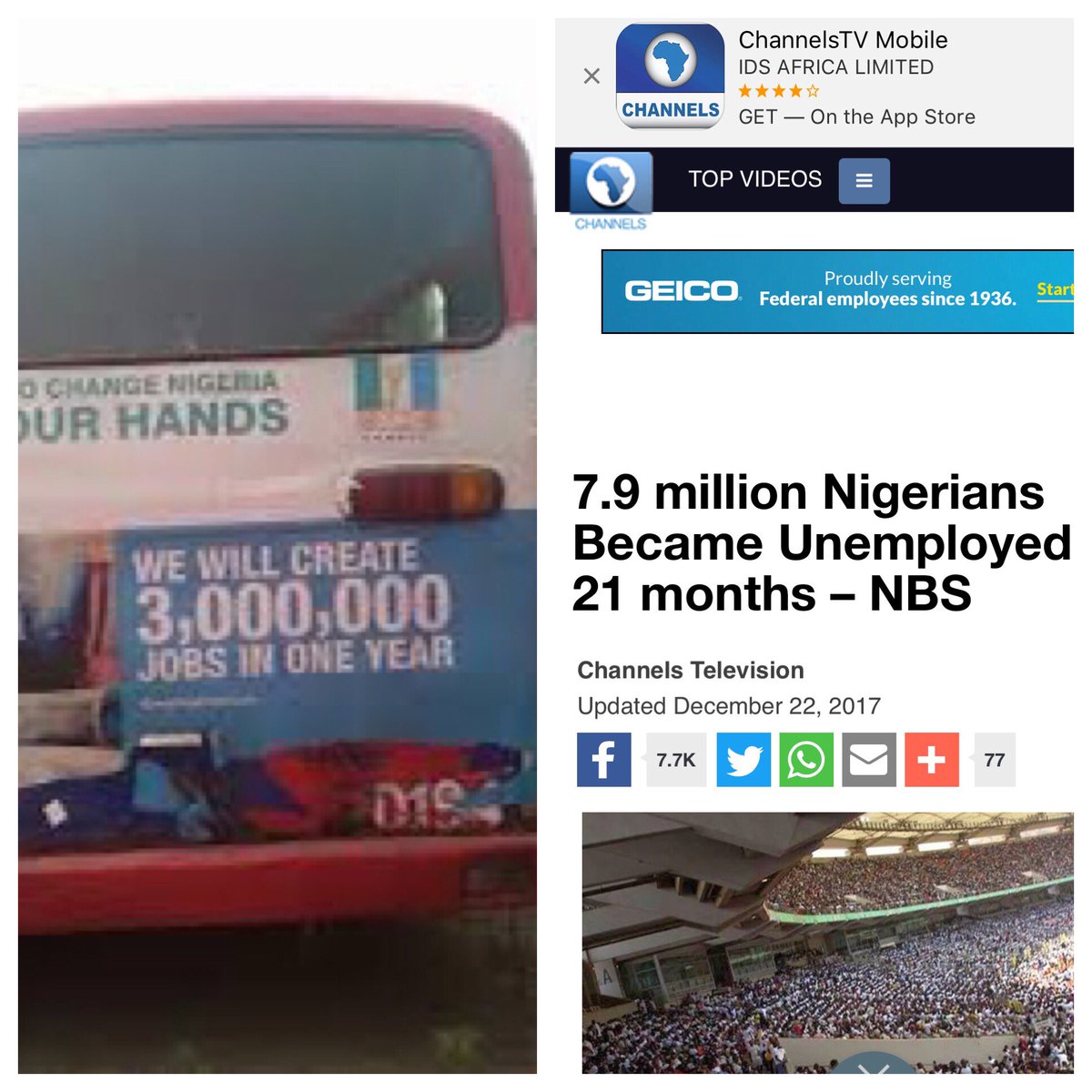 benmurraybruce's tweet photo. It is very ironic that whereas President Buhari and the APC promised to create 3 million jobs annually, the fact on the ground according to the government’s Nigerian Bureau of Statistics is that they have lost 3 million jobs per annum. If this were an exam, they‘d have scored F9! https://t.co/Sa8Qi0w00E