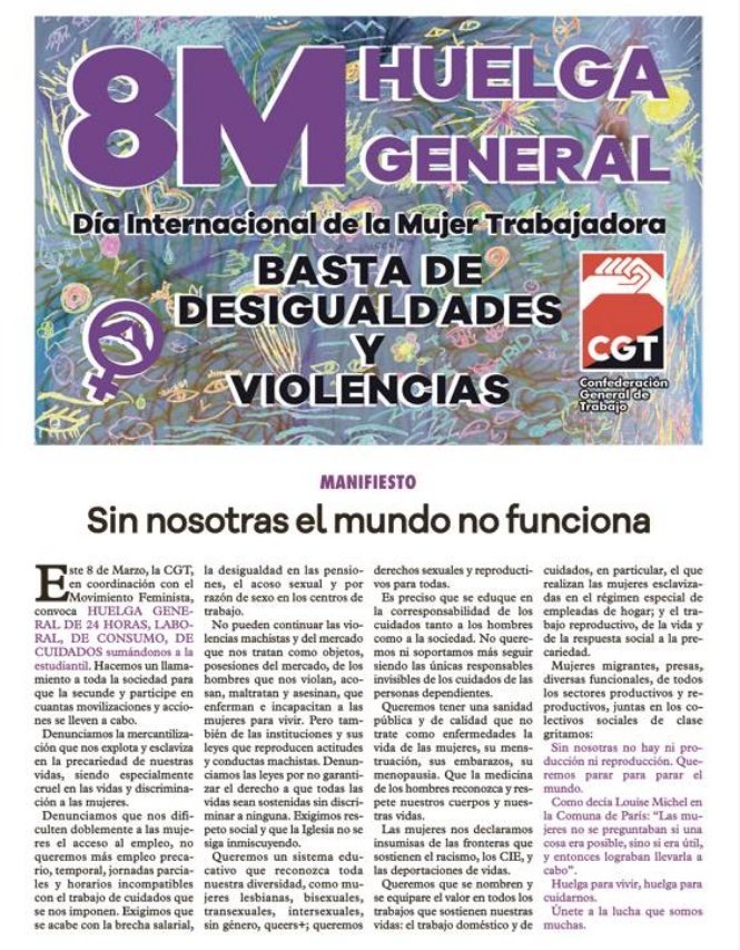 CGT_Madrid's tweet photo. Manifiesto #8M
#SinNosotrasElMundoNoFunciona
https://t.co/YwSvl21Ytl
@CGT
@cgt_sp
@MujeresCgt_Madr
@cgtzonasur
@CGTCorreos_
@Informatica_CGT
Via @RojoyNegro_CGT https://t.co/hZH3FQ1Ueq