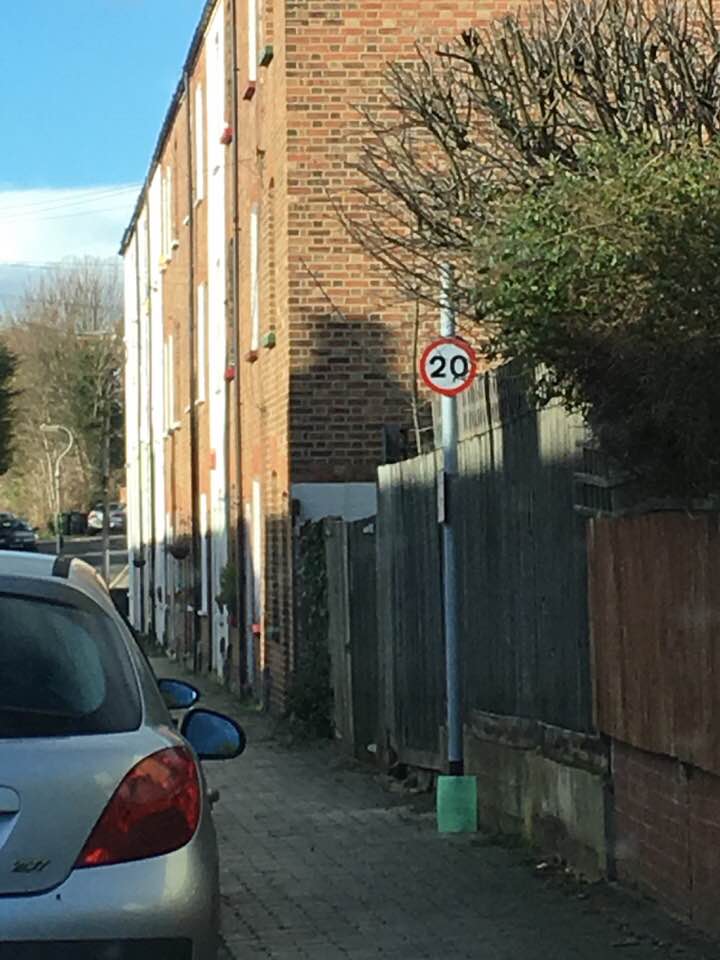 grandfatherfrog's tweet photo. #20'sPlenty - at last! Quite fast enough in a narow residential street, with many children and older people - and too many parked cars! Well done @hertscc https://t.co/CI7lmAQpdP