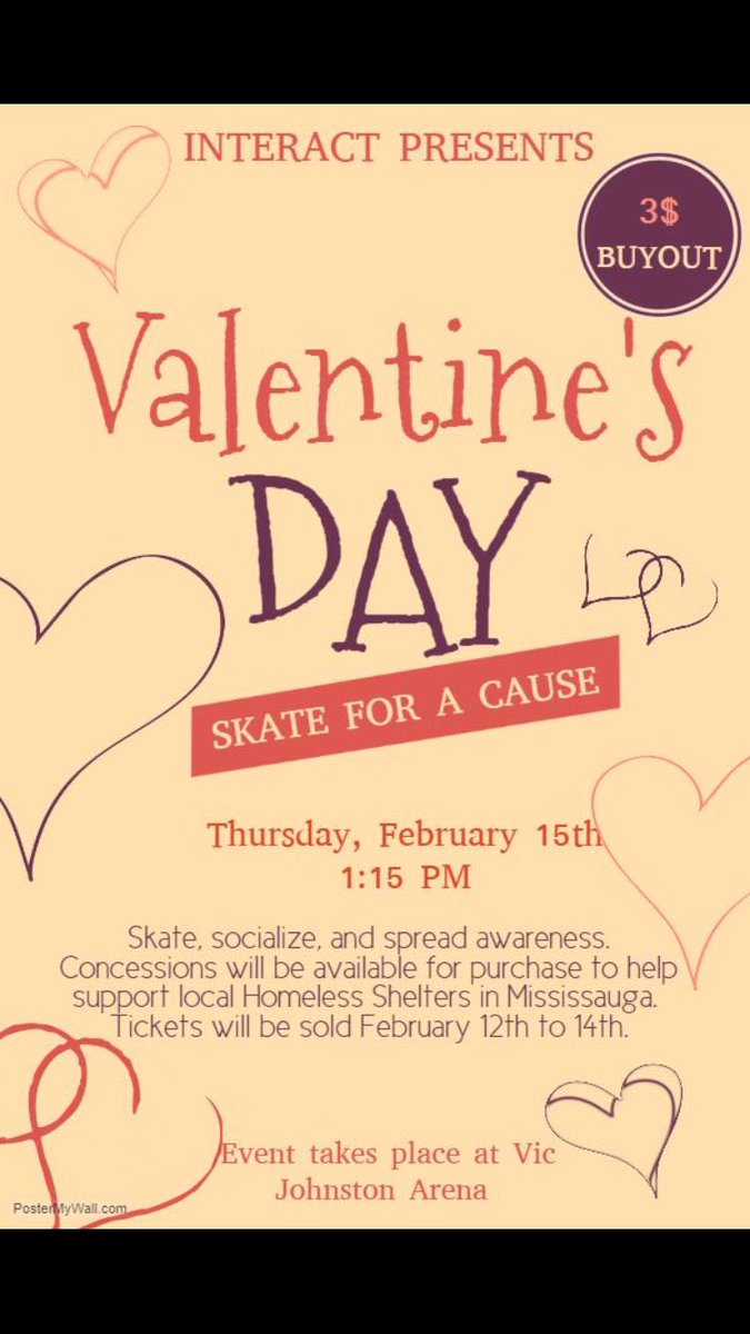Tigers!! Interact presents a Valentine’s day Skate at Vic Johnston Arena. The buyout is $3!