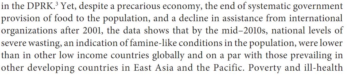 In that case, which claim is true? As stated previously, DPRK has made active strides to improve their food security. This has had tangible results; for example, severe wasting by the mid 2010s was lower that other low-income countries and equal to major developing EA nations 7/