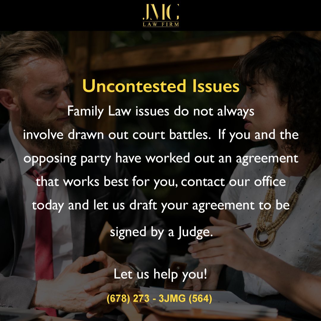JMGLawFirm's tweet image. Do you have an agreement that you both want to make enforceable?  Contact our office today and let us help you! #FamilyLaw #Uncontested #FamilyLawyer #Attorney #Lawyer #Law #Modification #ChildSupport #Divorce #Visitation #Custody #Legitimation #Children #Adoption #MetroAtlanta