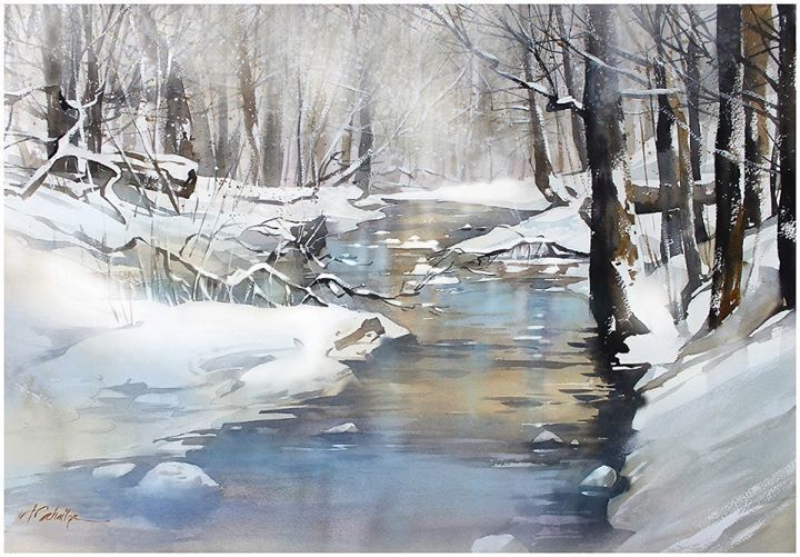 PJA64X's tweet image. Old Trap Line, Ohio - Watercolour by American artist Thomas W. Schaller #ThomasWSchaller
