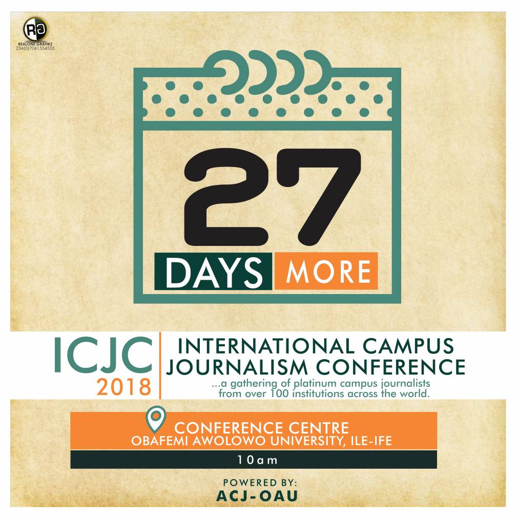 acjoau's tweet photo. Just 27 Days to go for International campus Journalism Conference 2018. https://t.co/kT6OPzTG88