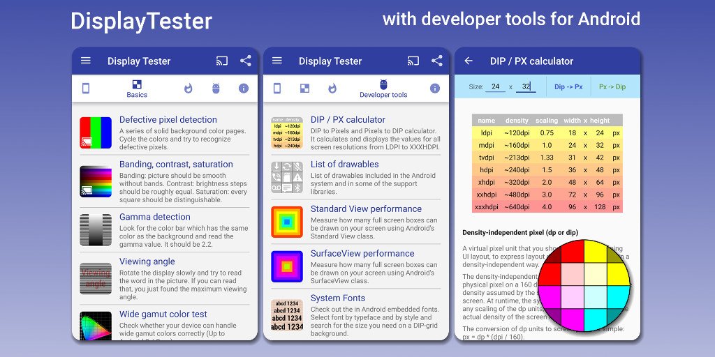 brain_trapp's tweet photo. DisplayTester has not only a new design and adaptive icon but now are all developer tools available for everyone.  https://t.co/Tns8Gjx3ud https://t.co/L80wtgI3M8