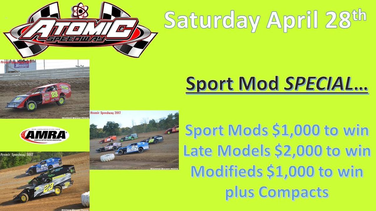 MikeNormanDirt's tweet photo. Sport Mods $1,000 to in @AtomicSpeedway on April 28th! @CoorslightGang @SMotorsports32 @HoosierTire @AMRA_Dirt @StoneAustin36 @MidAmericanRace @TheDirtNetwork @dirttracknation @DirtUnlimited @OVDTR @DirtTrackWeekly @DirtNerds @TheOrangeCone https://t.co/i9zKV6Fi6m