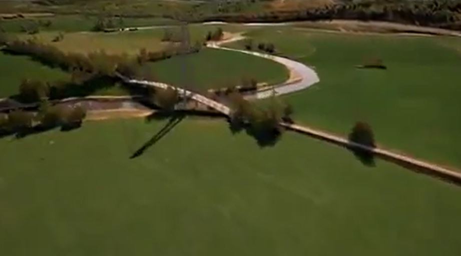 Work starts on cycle route hub at Abergwilli - 800 metres is first stage in £7M Twyi Valley route, linking Carmarthen &amp; Llandeilo, expected to bring 20,000 visitors a year. Aerial image from project 'fly-through' video. bit.ly/K0OVmm