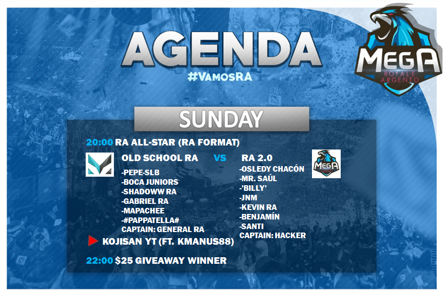 DESPEDIDA &amp; #2AñosRA

¡Hoy tenemos el último evento de la despedida de RA! No se pueden perder en el canal de @KojisanYT junto a <a href="/KmanuS88/">Manu Terrones Godoy</a> el RA ALL STARS: un showmatch entre los mejores jugadores que hayan pasado por nuestro equipo. ¡Y con un formato inédito!

🕓Argentina