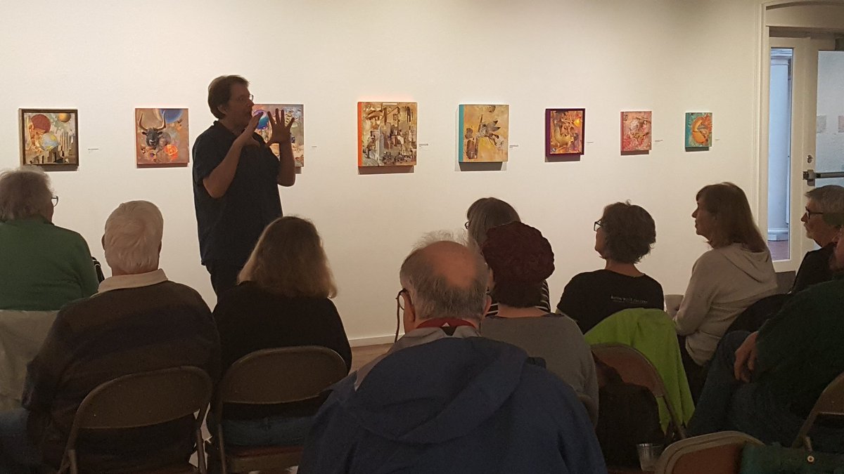 Right now: Collage artist Paul Dean discussing his latest show at BRG, "I Am Not From This Planet," at this month's ARTiculate Artist Talk. batonrougegallery.org/current/