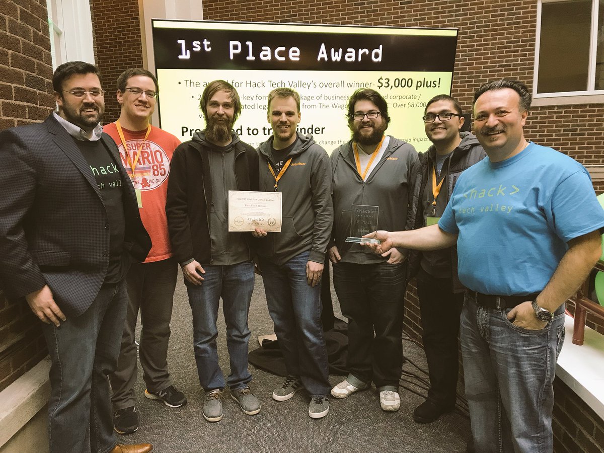 The winners of #HackTechValley - Trashfinder, a team from Auto/Mate. A lot of great minds and amazing stamina participated in <a href="/hacktechvalley/">hack tech valley</a> at @SUNYSCCCNEWS. Something great will come out of this! <a href="/transfinder/">Transfinder</a> <a href="/TonyCivitella/">Antonio Civitella</a> <a href="/RickDErrico/">Rick D'Errico</a> <a href="/NewYorkBizLab/">newyorkbizlab</a> <a href="/TheWagonerFirm/">The Wagoner Firm</a>