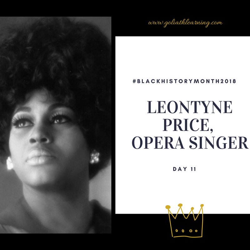 goliathlearning's tweet photo. Leontyne Price is an African American opera singer.  She started singing as a child in Mississippi.  She then became of the first African Americans to become a leading artist at the Metropolitan Opera. #opera #BlackHistory https://t.co/RlwcwcY2F3