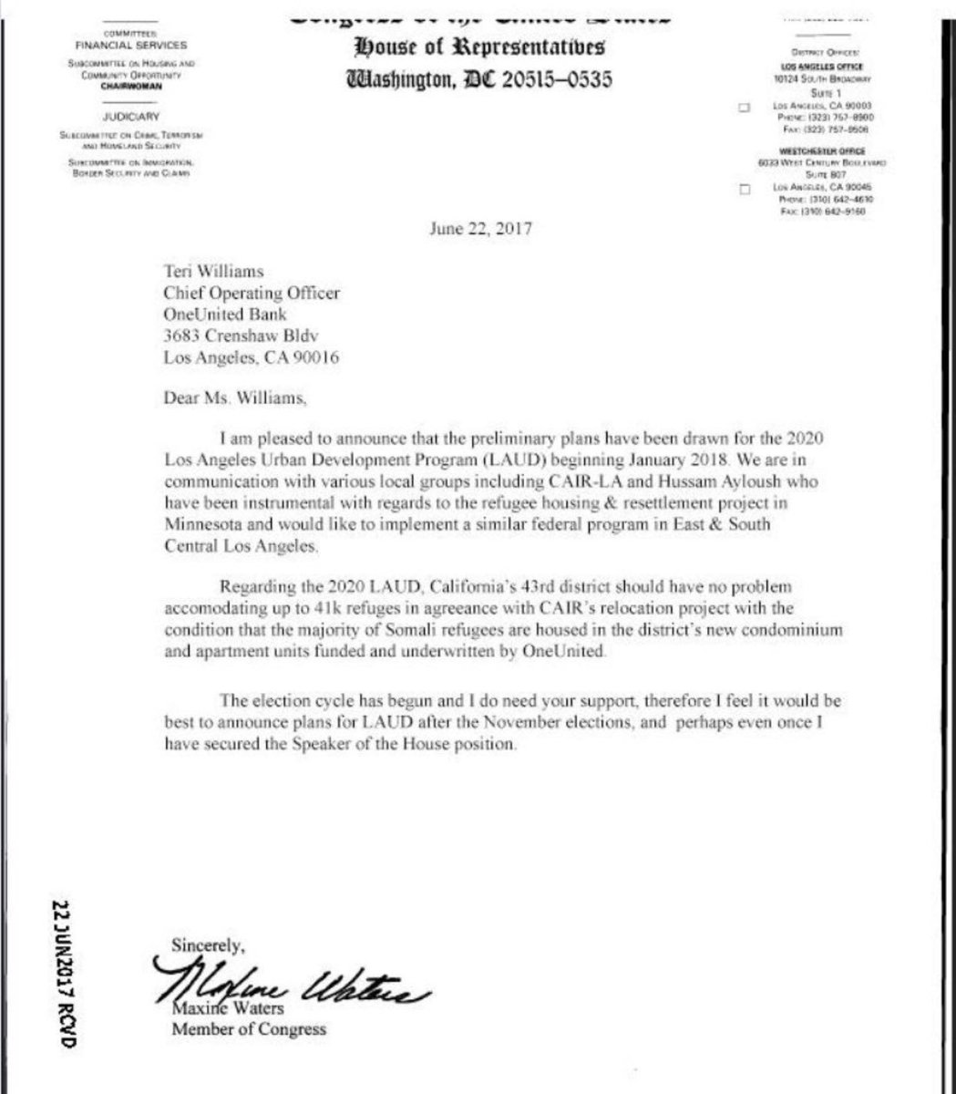 w_terrence's tweet image. Mad Maxine Waters is working hard to get this letter removed from twitter. She is mad it got over 10k Retweets so let’s help her out by giving this 100k retweets 😂 if it’s fake why are you stressing it?