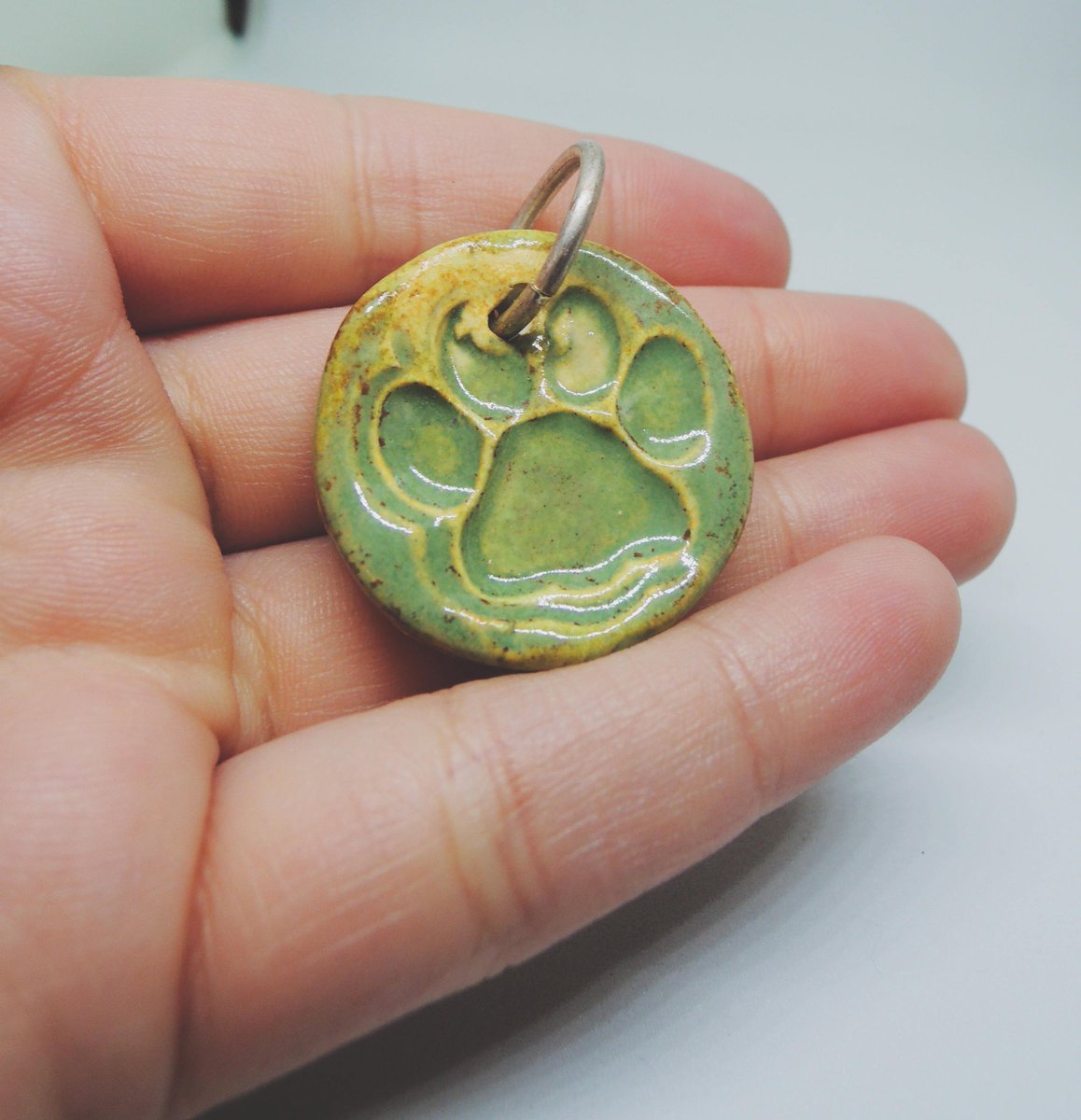 Excited to share the latest addition to my #etsy shop: Pet ID Tag/Keychain/Ceramic Keychain Green/Yellow etsy.me/2nSRllV #pets #green #yellow #petidtag #keychain #ceramic #petaccessory #petcharm #paw