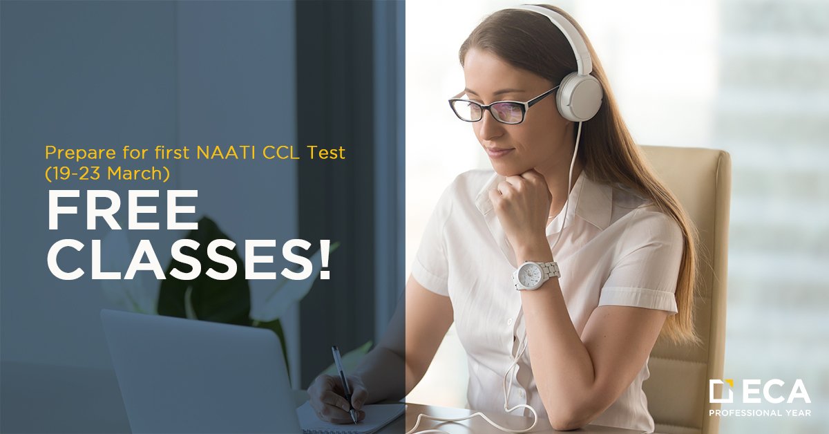 ProfYear's tweet image. ECA PY offers free classes for the CCL [by NAATI] exam with an intensive Preparation Course. Classes are available at our convenient Sydney CBD location. Our NAATI-accredited trainers will provide you with key exam strategies #NAATI #pointsbased #Courses