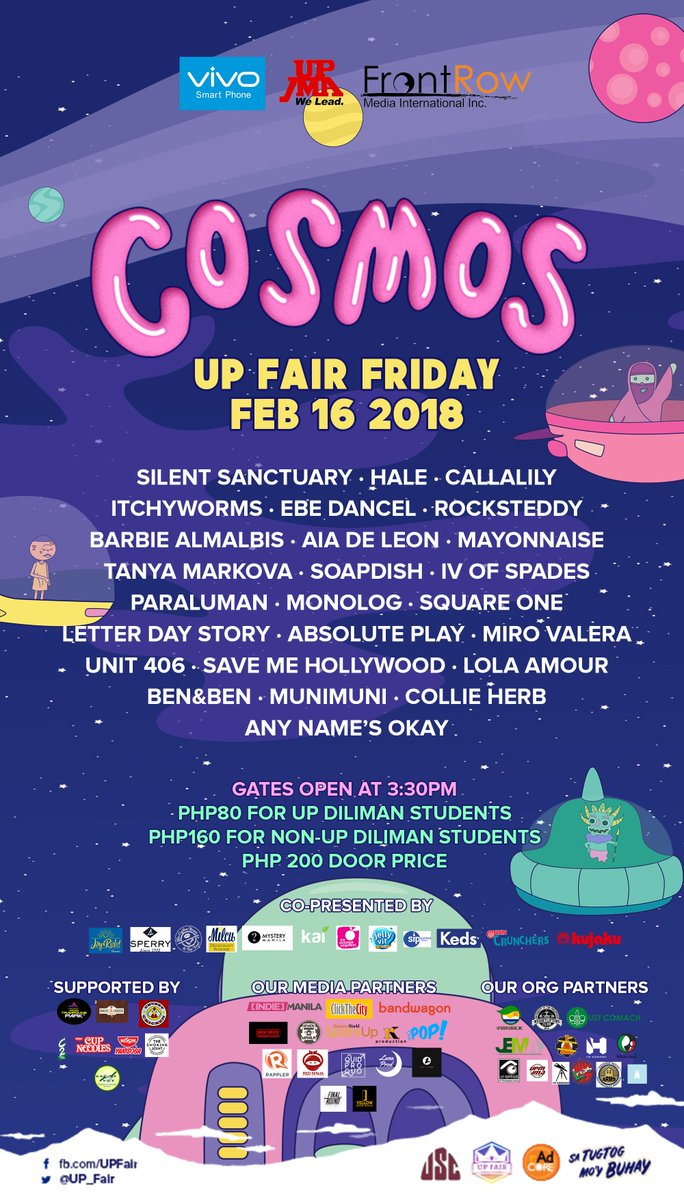 SparkUpPH's tweet image. The @officialUPJMA, in proud media partnership with SparkUp, presents @UPFairCosmos to be held on Feb 16 in UP Diliman Sunken Garden!

Visit facebook.com/UPFairCosmos for more updates! #MissionCosmos #CosmicEncounters #UPFair2018 #SaTugtogMoyBuhay