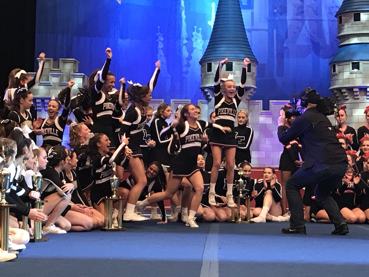 UCAupdates's tweet image. Congratulations to the back to back Small Varsity DII 2018 National Champions 🥁🥁 Pikeville High School!👏📣🥇 #UCAnationals