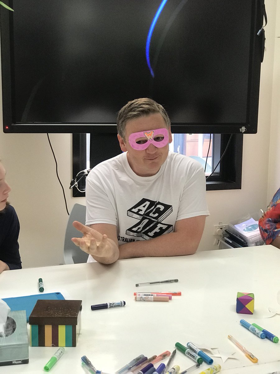 AusComArtsFest's tweet photo. @AusComArtsFest is hanging out with the kids at the @Starlight_star in Canberra .... superhero masks and drawing lessons!!!@WolfgangBylsma @CraigDPhillips #ACAF2018 https://t.co/XZElsRLkgE