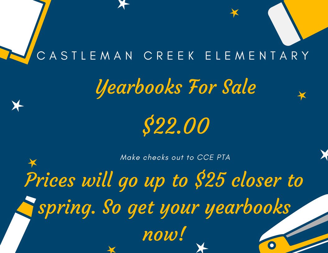 LibraryCCE's tweet photo. Yearbooks are still on sale!!! Get your yearbook TODAY!! @CastlemanCreek https://t.co/atYs2uo6Cd