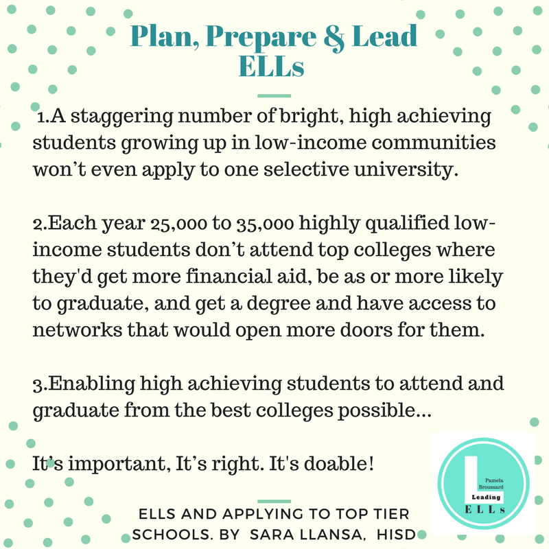 LeadingELLs's tweet photo. ELL teachers and counselors, are you guiding your top ELLs to Tier 1 universities or do you and your students simply default to the community colleges? Great insight from Sara Llanas@ EMERGE HISD #leadingells #ELLs #highexpectationsELL https://t.co/cNwJJN6y7h