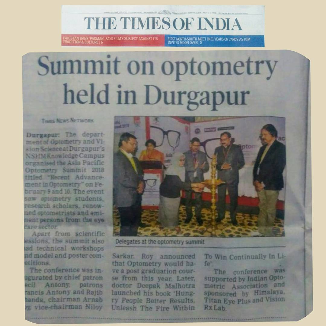 HeadHR_Deepak's tweet photo. Times of India's exclusive coverage of Asia Pacific Optometry Summit and launch of book #HPBR on Feb 12, 2018 https://t.co/nUiA4wlYrj