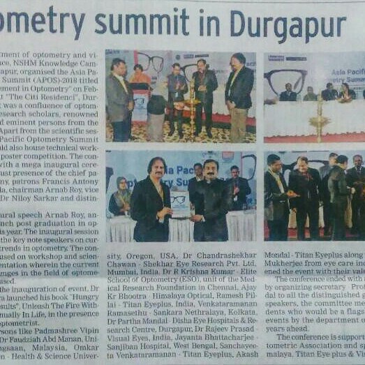 HeadHR_Deepak's tweet photo. Times of India's exclusive coverage of Asia Pacific Optometry Summit and launch of book #HPBR on Feb 12, 2018 https://t.co/nUiA4wlYrj