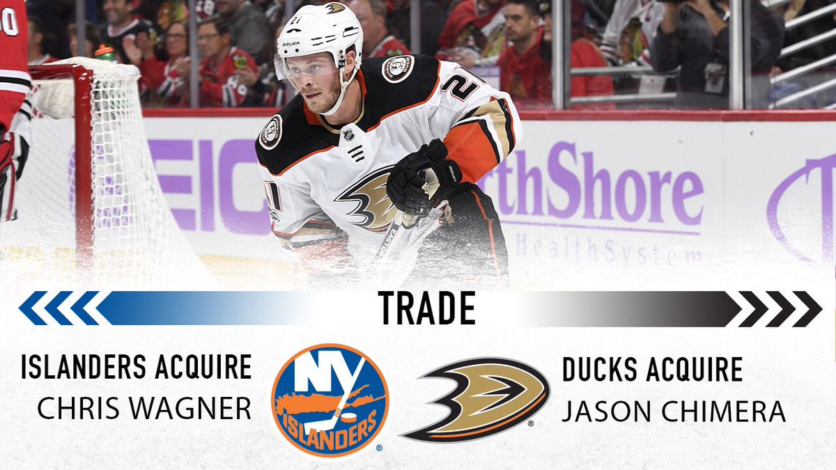 NYIslanders's tweet image. #Isles Transaction: team has acquired Chris Wagner from the Anaheim Ducks in exchange for Jason Chimera.