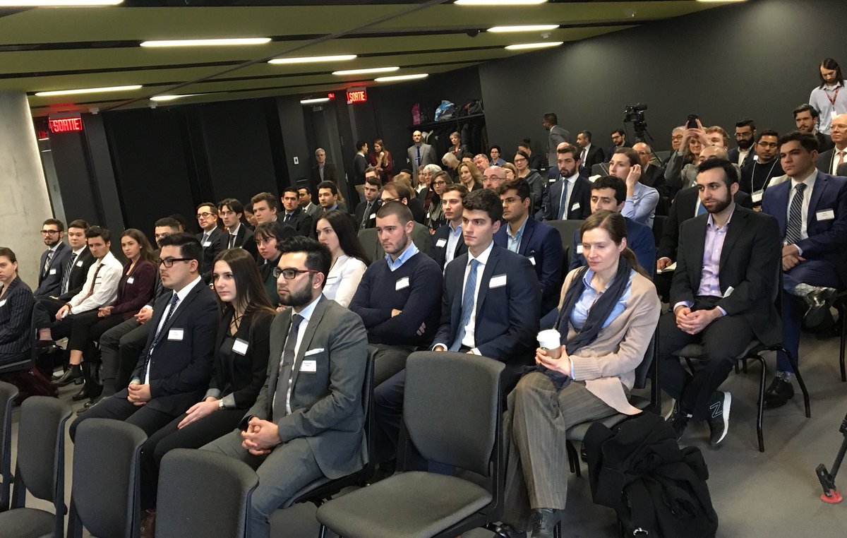 Packed conference room to hear Finance Minister <a href="/CarlosJLeitao/">Carlos J. Leitão</a> speak at John Molson School of Business at Concordia University. #qcpoli